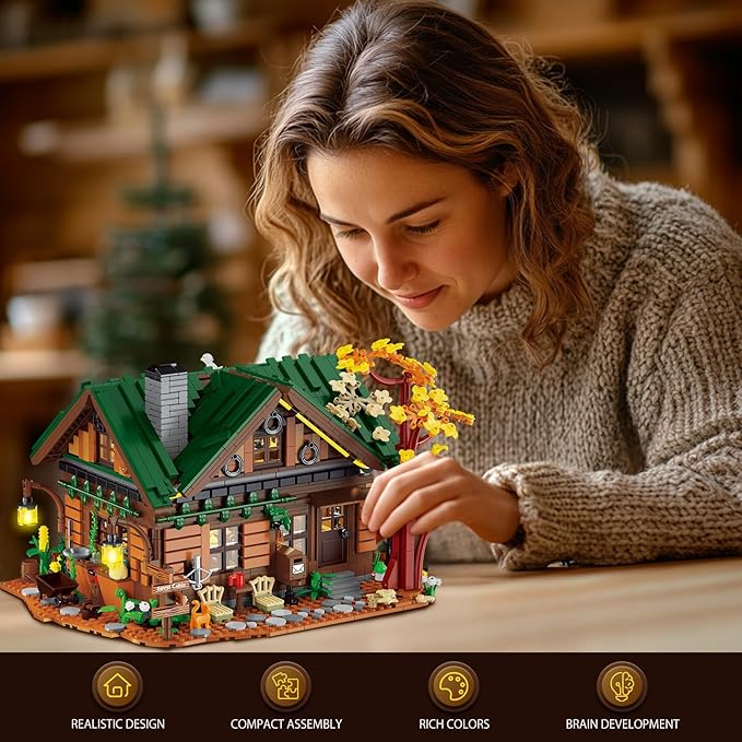 NUTCRACKER Medieval Forest Cabin Building Set with LED Light Retro Forest Log Wood House Construction Model Toy Building Set Easter Gifts for Adults Teens 14+（2234 Pieces