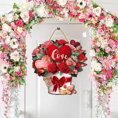 Boao Welcome Valentine's Day Wooden Hanging Sign Farmhouse Door Decor Vintage Valentine's Day Wood Red Love Door Sign Rustic Wall Plaque Ornaments for Window Wall Porch
