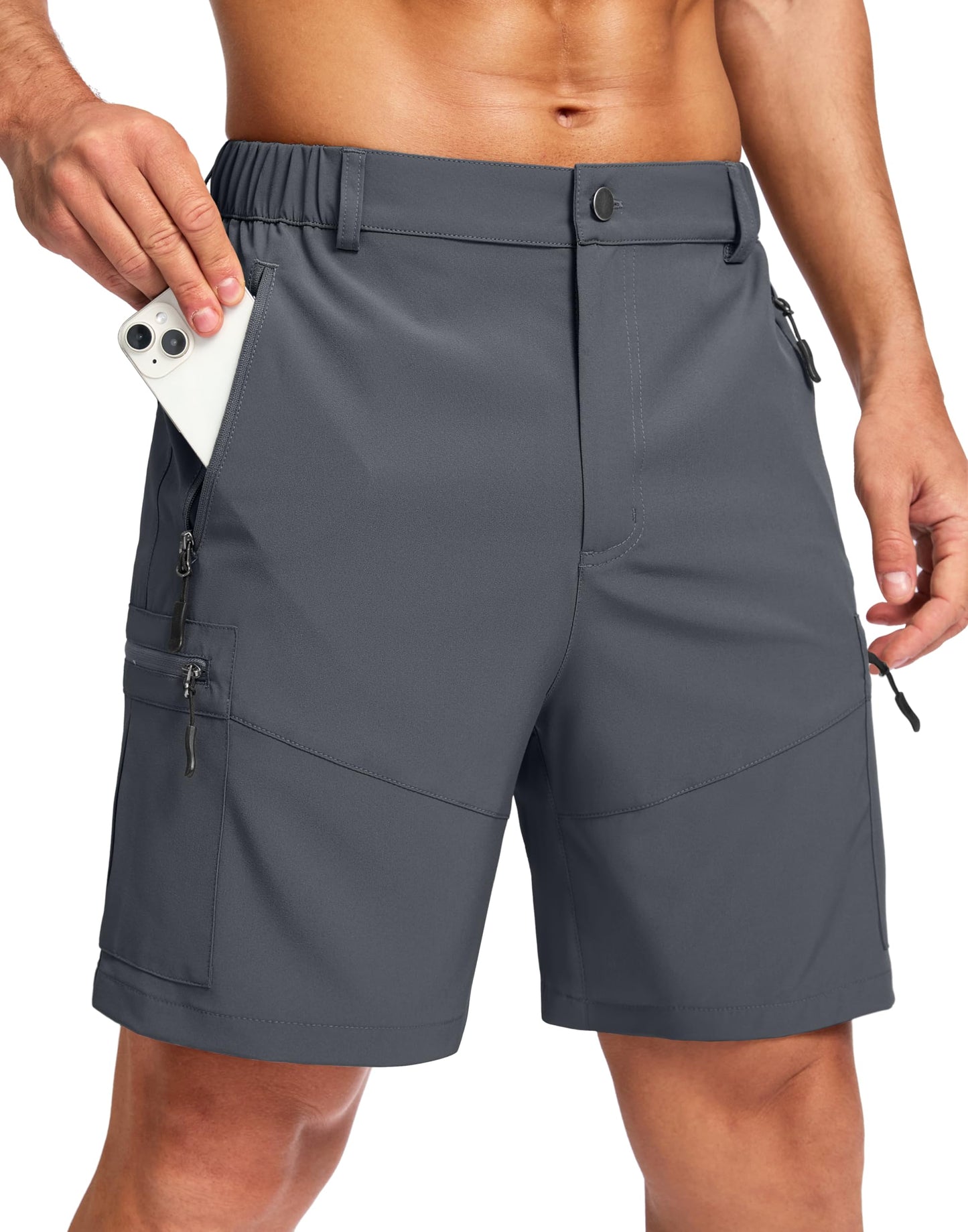 Pudolla Men's Hiking Cargo Shorts Lightweight 7" Travel Casual Shorts for Men Golf Work Outdoor with 5 Zipper Pockets(Deep Grey Medium)