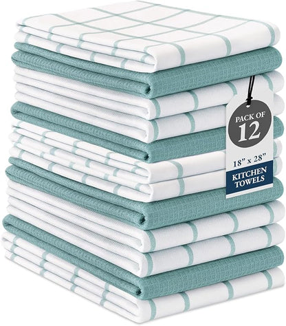 LANE LINEN Kitchen Towels & Dishcloths Set of 12-100% Cotton, Quick-Drying 18”