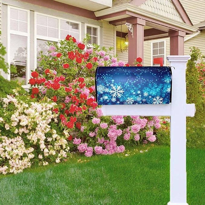 DADABULIU Mailbox Covers Christmas Snowflake Blue Xmas Winter Magnetic Letter Post Box Cover Standard Size 21 x 18 Inch Garden Yard Home Decorative