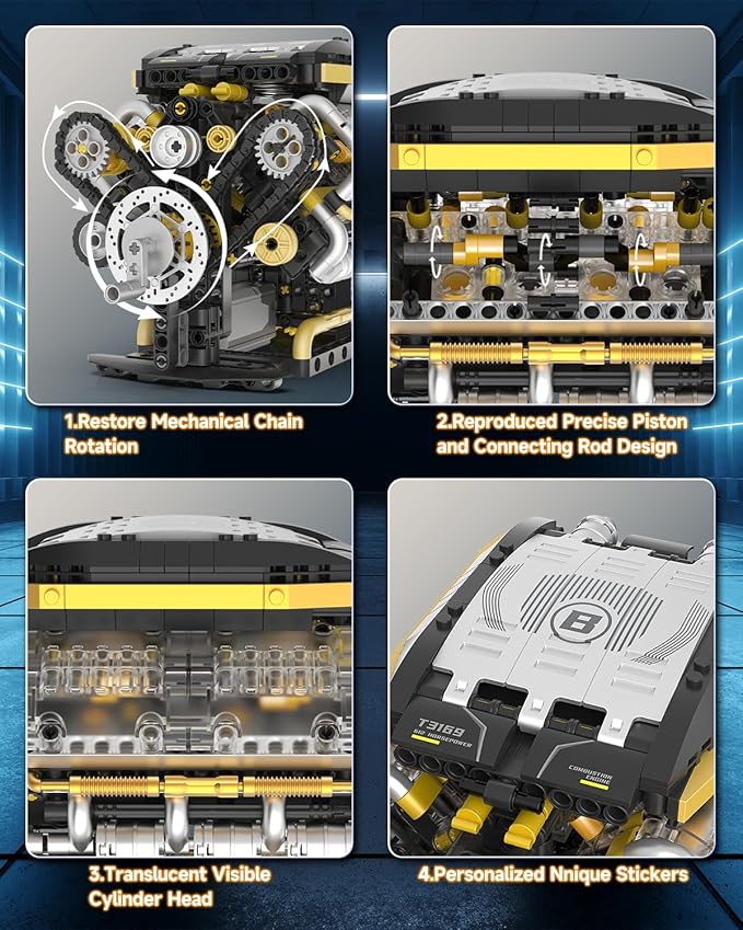 Karei V8 Engine Building Set V8 Engine Model Kit That Run with Manual &amp Electric Dual Working Modes V8 Building Motor Kit Runs 2 Directions and 2 Speeds STEM Toys Gifts for 14+ and Adult (1065