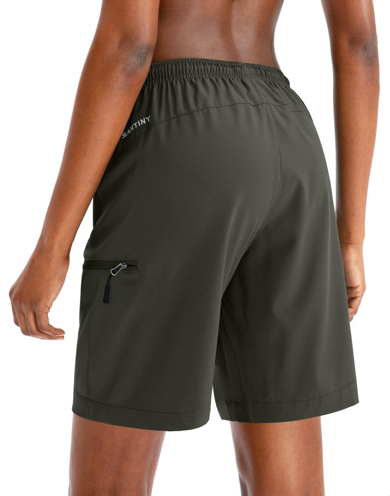 SANTINY Women's 5''/ 7''/9'' Hiking Cargo Shorts Quick Dry Lightweight Summer Shorts for Women Athletic Golf Zipper Pockets(Army Green_XL)