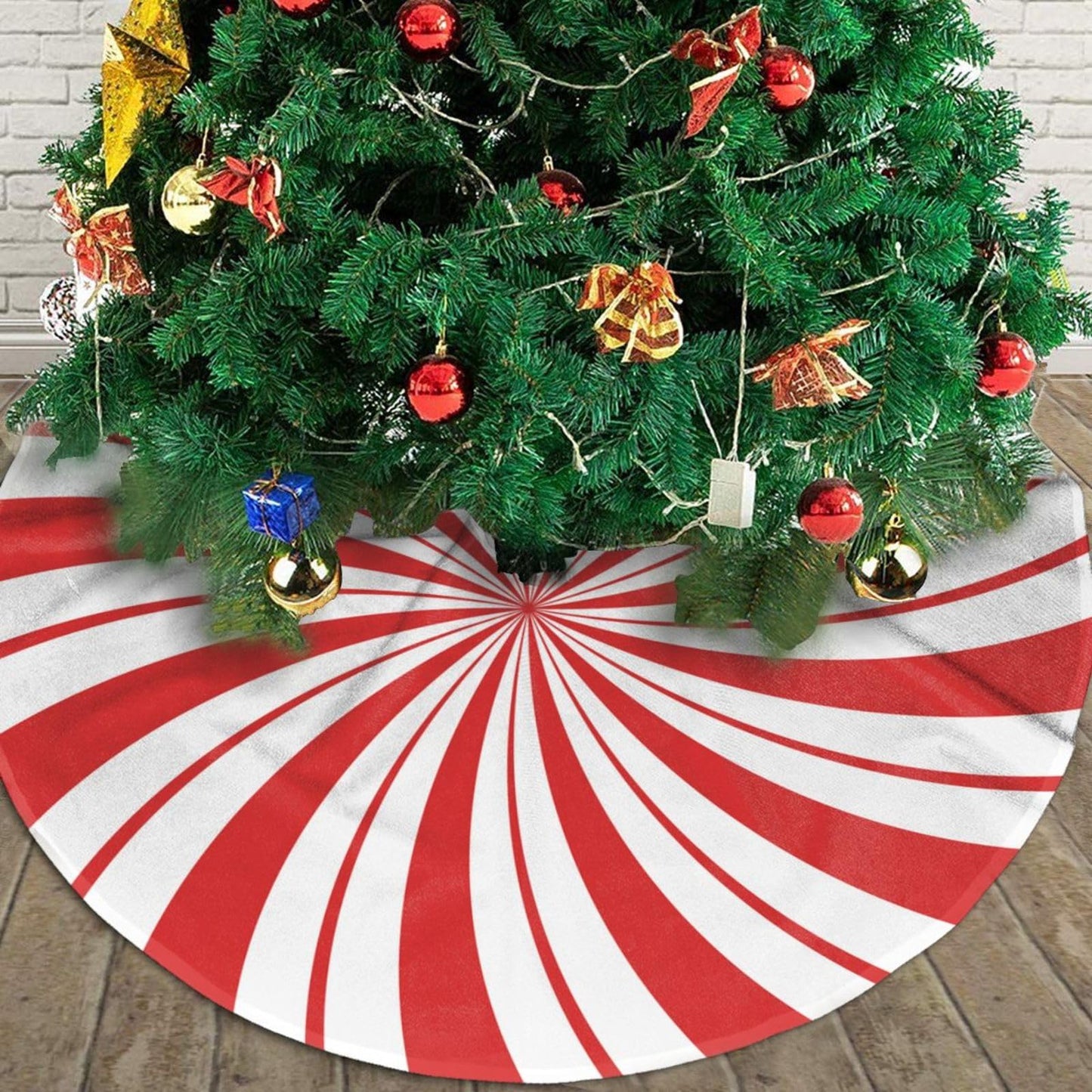 Swirl Candy Christmas Tree Skirt 48" Xmas Tree Mat for Christmas Decorations Holiday Ornaments