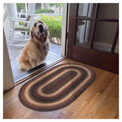 Oval Jute Braided Rug – All Natural Fiber 20" x 30" Area Rug, Made with Natural Jute Twine – A Reversible Rug for Rustic Home Décor – Homespice Prescott Oval Jute Rug 20" x 30" with Black, Red, Brown