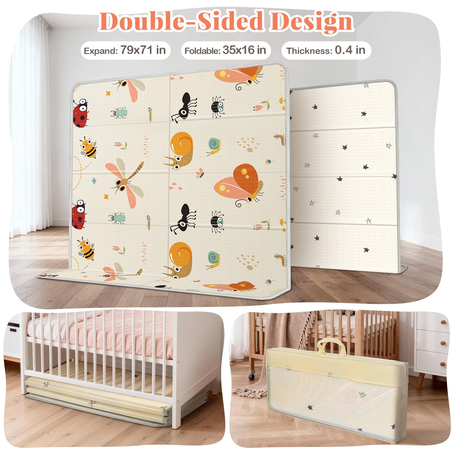 Foldable Baby Play Mat for Floor, 79x71 Extra Large Baby Play Mat for Crawling, Waterproof & Non-Toxic Foam Floor Mats, Portable Soft Foam Playmat for Babies 6-12 Months, Infants &Toddlers (Dragonfly)