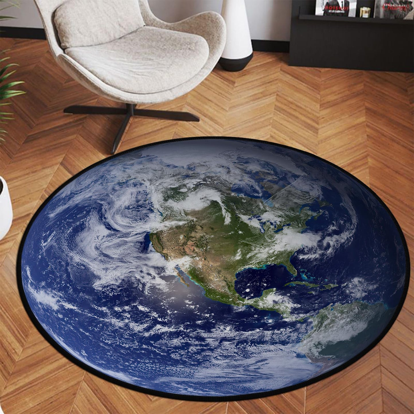 keepcute Earth Round Rug World Circle Rug -View The Americas on Earth from Space Rug Non Slip Carpet Yoga Mat for Entryway Living Room Bedroom Home Decor 3 ft