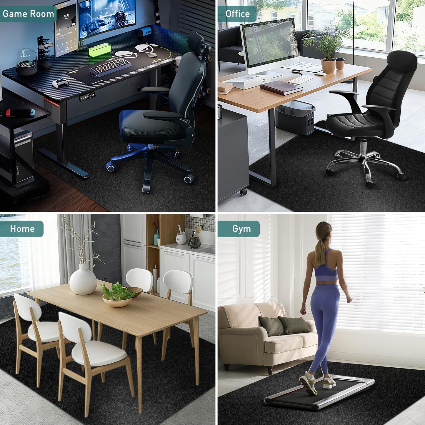 Office Chair Mat for Hardwood Floor: 63" x 51" Extra Large Black Office Chair Mats Anti-Slip Desk Floor Mat for Hardwood Floors Heavy Duty Sturdy Floor Protector Mat Under L Computer Desk