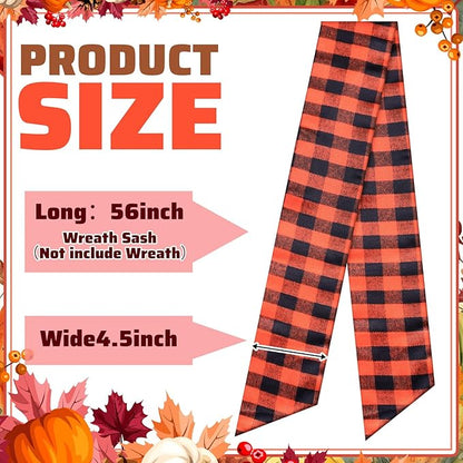 Wreath Sash for Front Door Wreath Satin Sash Blank Sashes Embroidery Monogram Yard Doorway Indoor Outdoor Wall Ribbon Bow Home Decor(Orange, Black,Fall Plaid)