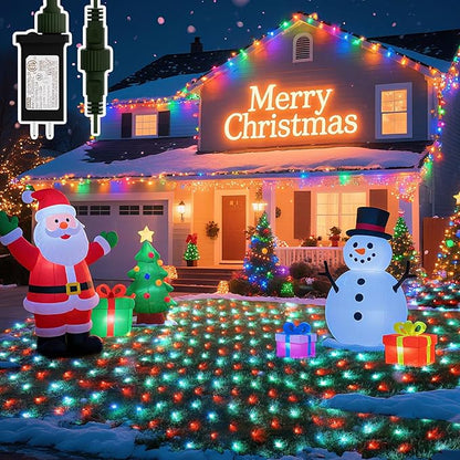 LitHome 21FT x 5FT Christmas Net Lights Outdoor, 360 LED Red White Bush Lights with 8 Modes, Connectable Waterproof Net Mesh Light Dark Green Wire for Bushes Shrubs Outdoor Christmas Holiday Decor