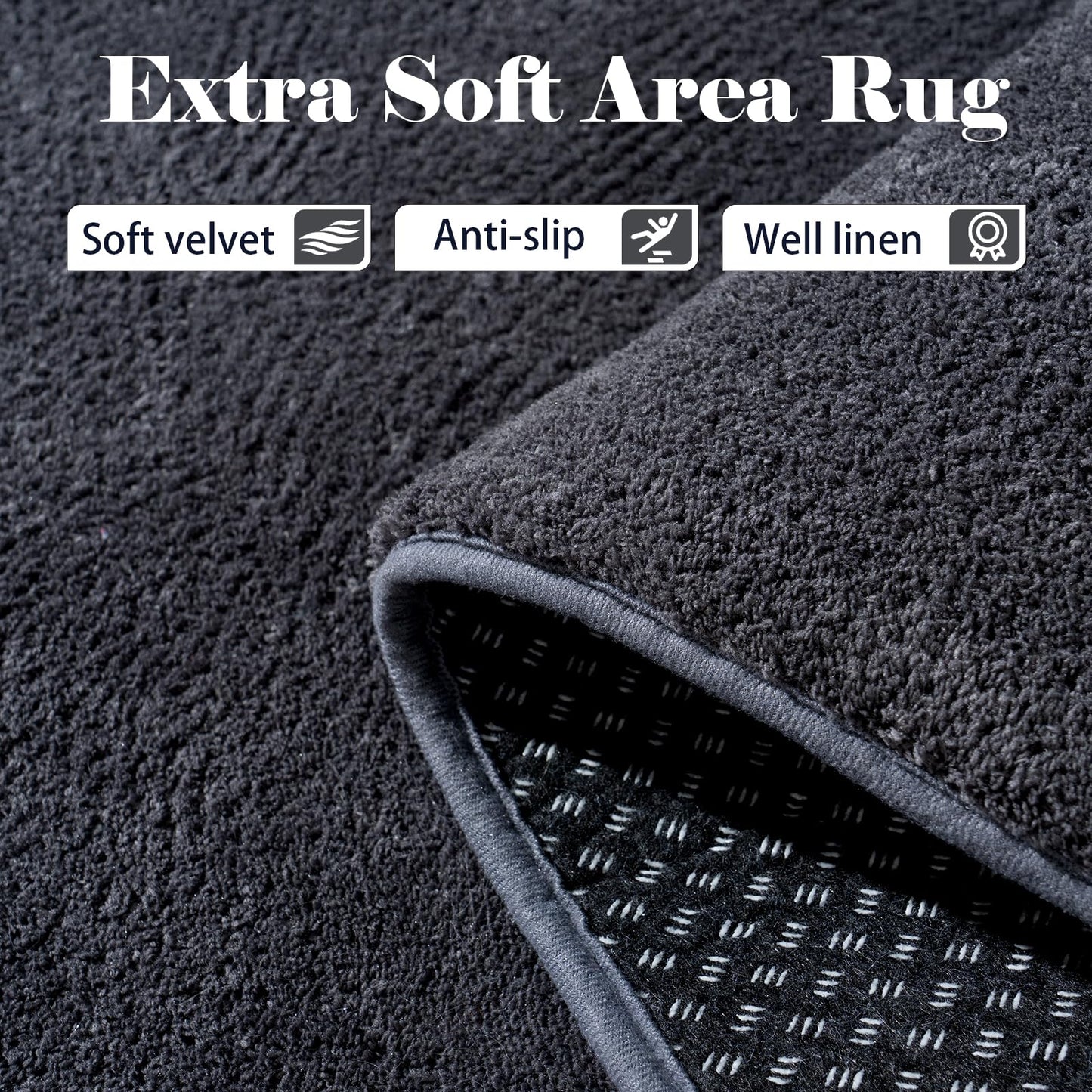 QDUIDU Runner Rugs for Bedroom Living Room, 2x6 Feet Ultra Soft Dark Grey Runner Rug Thickened with Memory-Foam, Solid Modern Minimalist Carpets for Home Decor, Non-Slip and Comfy Bedside Hallway Rug