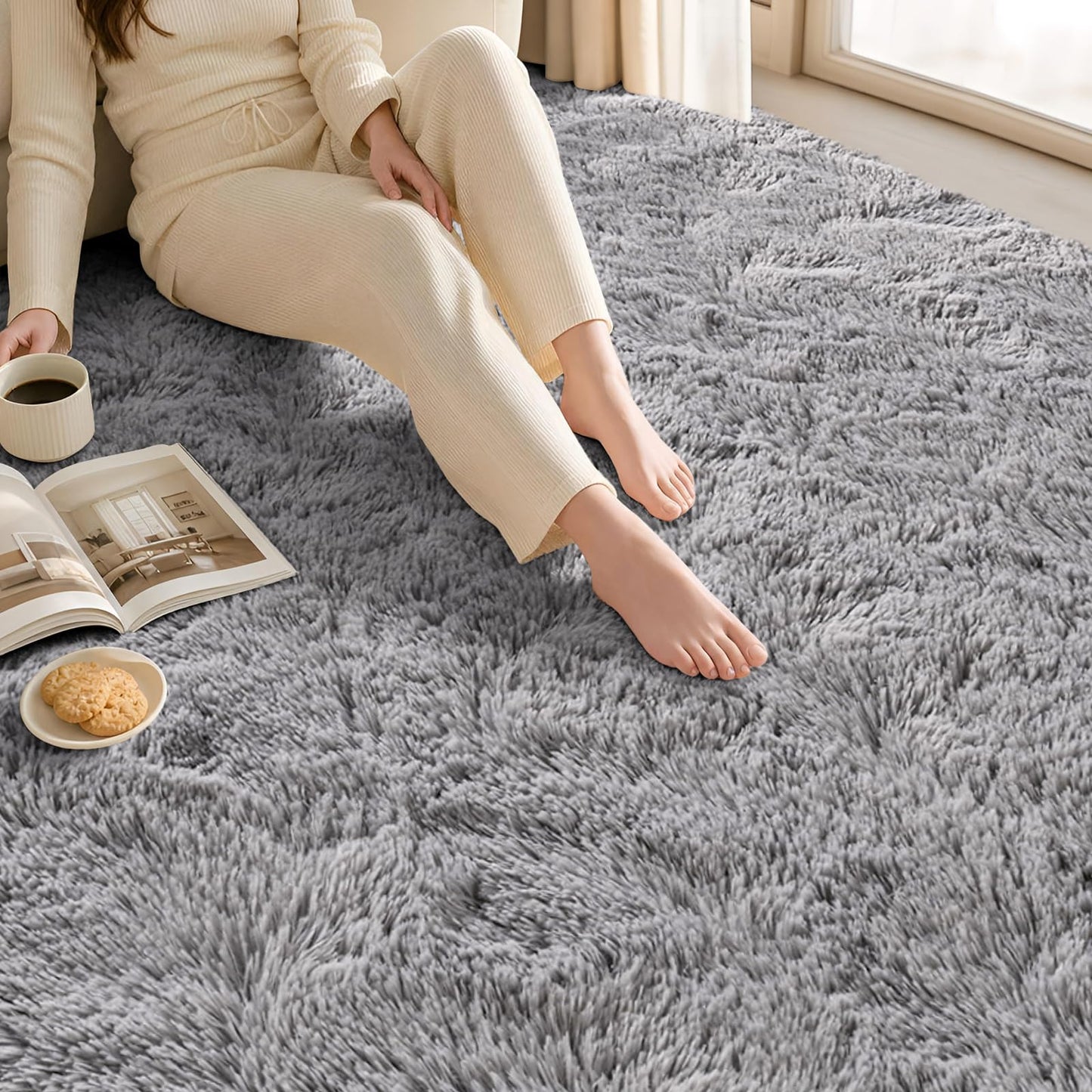 Zentavio Area Rugs for Living Room Grey Rugs for Bedroom 4x6 Carpet Fluffy Furry Soft Shag Aesthetic Plush High Pile Gray Throw Rug for Nursery Kids Room Dorm