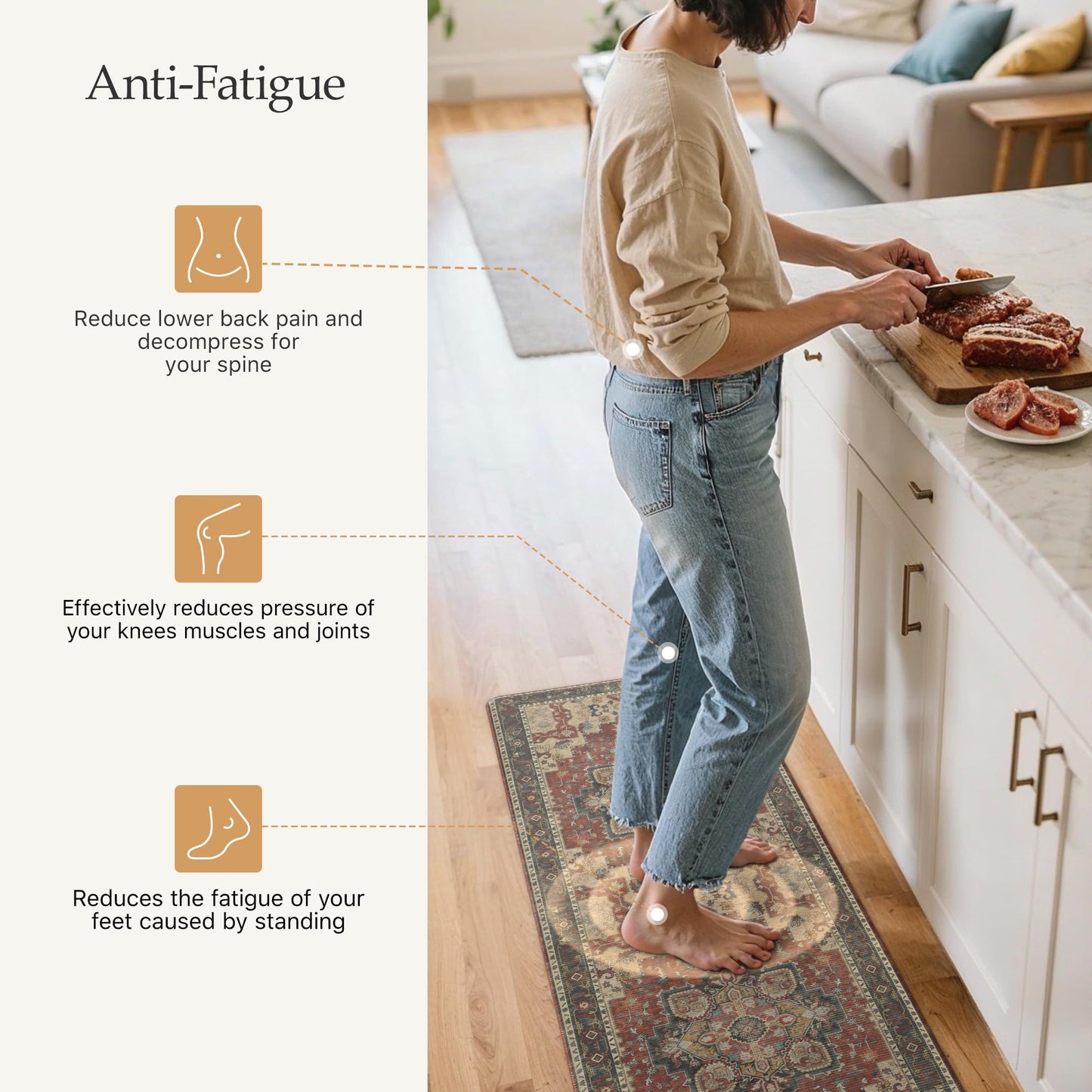 GENIMO Kitchen Mats for Floor 2PCs, Washable Anti Fatigue Mat for Cushioned, 17.3"x59"+17.3"x30", Waterproof Kitchen Rugs, Non Slip Comfort Standing Mat Rug for Home, Sink, Laundry, Bordeaux