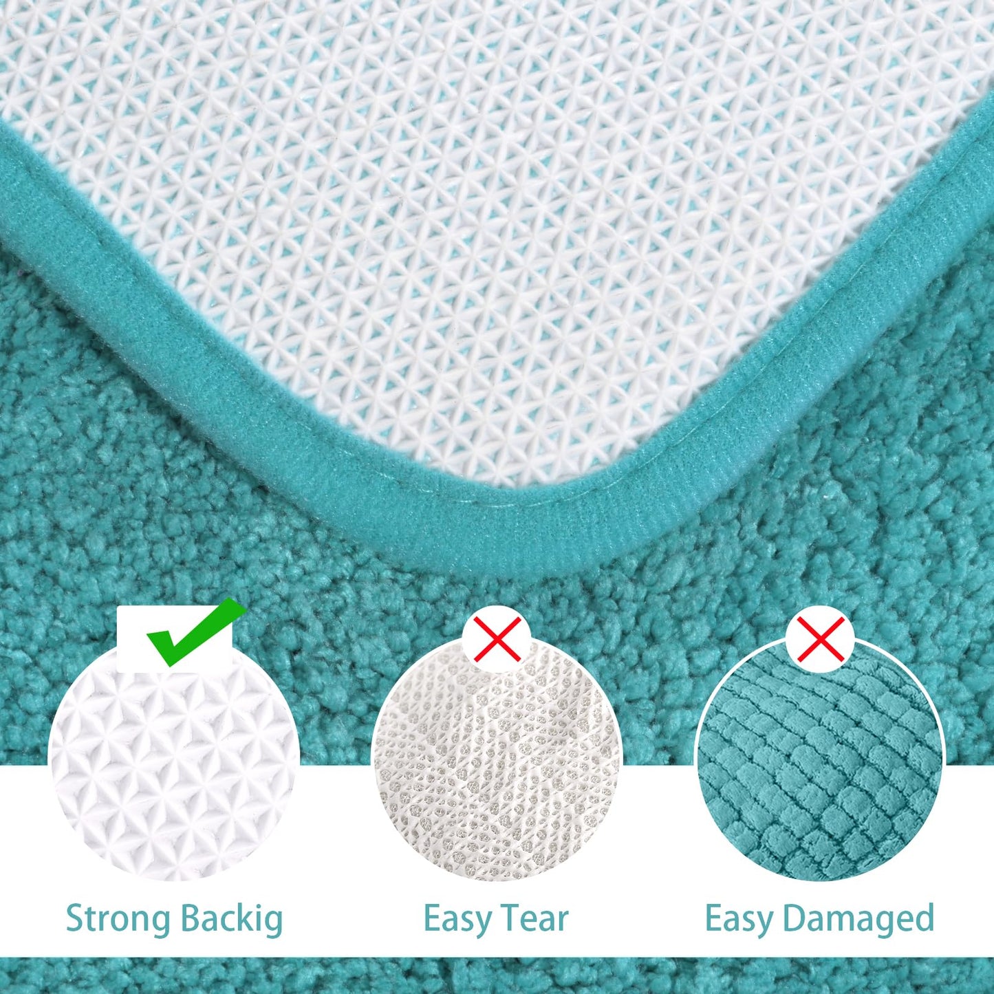 LOCHAS Bathroom Rug Set Teal Blue, Soft Bath Rug Set 2 Piece, Toilet Mat U-Shaped 20x20 and 34x20 Bath Rugs, Quickly Dry Mats for Bathroom, Tub, Washable, Super Absorbent Floor Mat