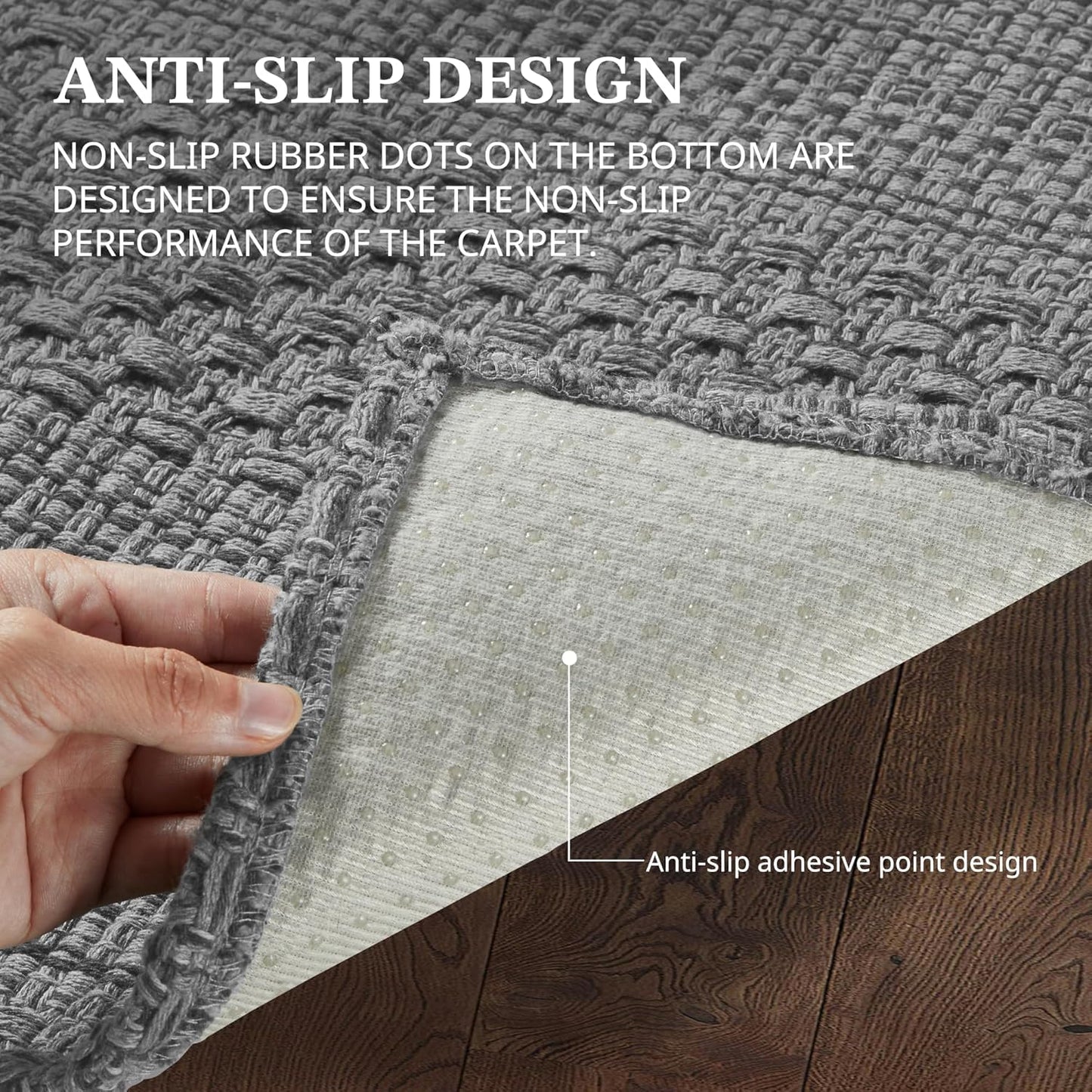 MatEssenz 3x5 ft Area Rug - Machine Washable Non-Slip Boho Rug for Living Room, Woven Rug for Bedroom, Dining Room, Home Office - Soft, Lightweight, Stain-Resistant, Soundproof - Grey