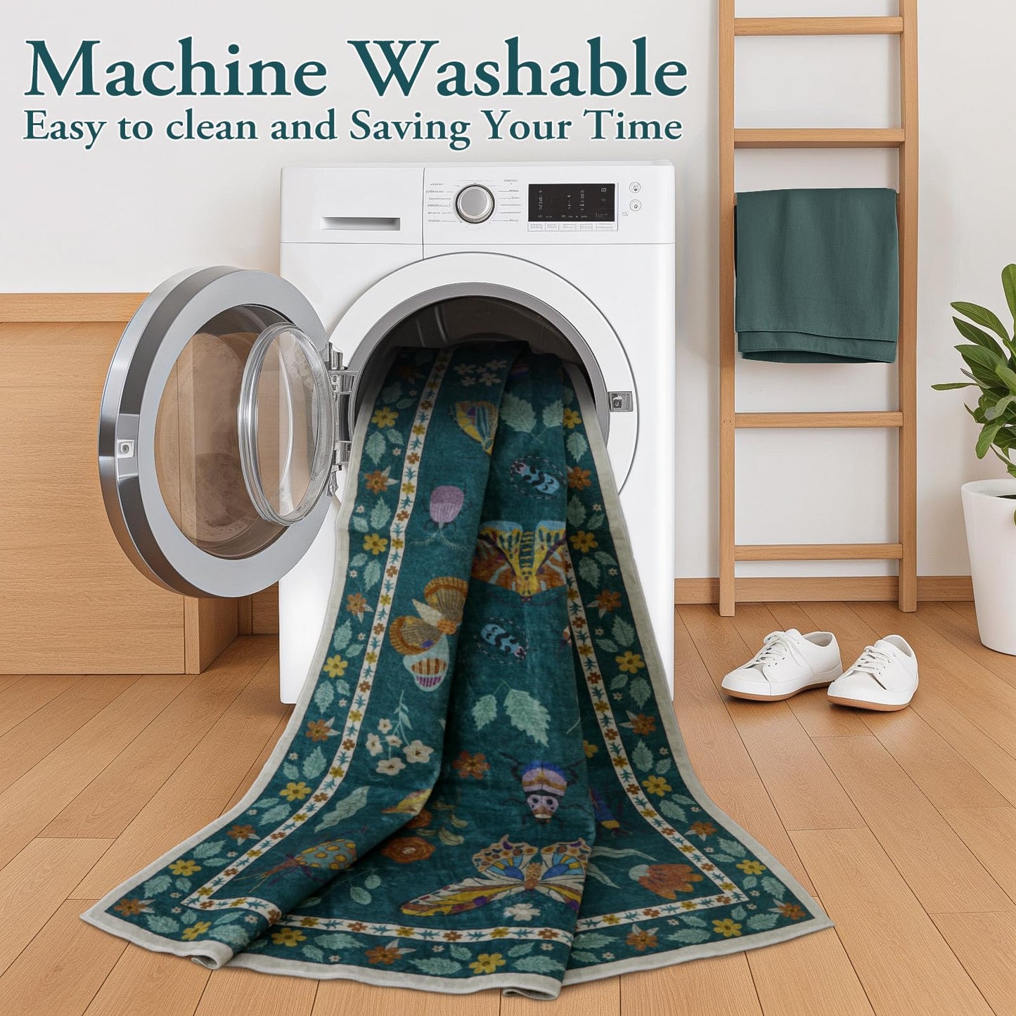 Lahome Insect Print 5x7 Area Rugs for Living Room, Soft Washable Rugs for Bedroom Ultra-Thin Non Slip Modern Rug, Throw Rug Carpet for Office Nursery Dining Room Vionnet(5'x7',Dark Green)