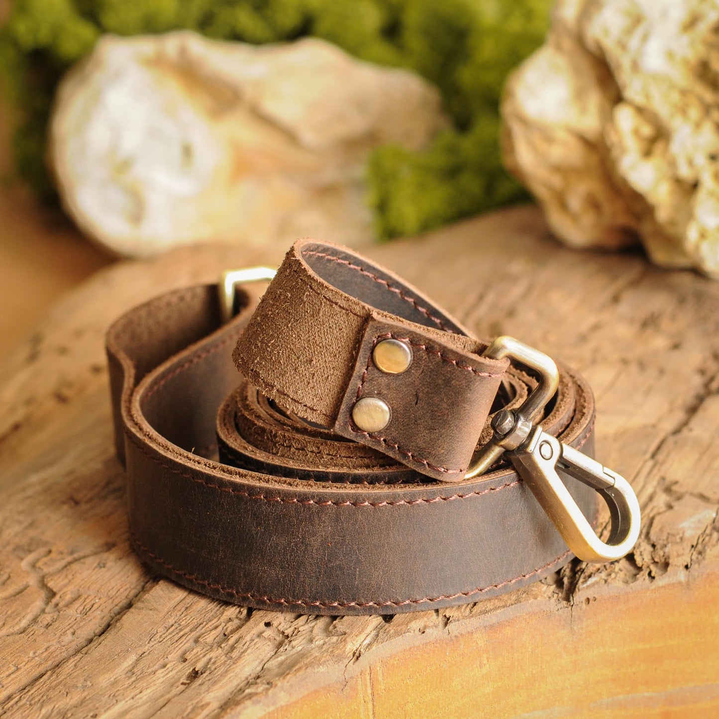 MayaCraft Full Grain Leather Replacement Strap for Handbags, Purses, Crossbody Bags, & Laptop Cases | Adjustable Shoulder Strap with Swivel Clasps | Brown, 0.8 in. Wide