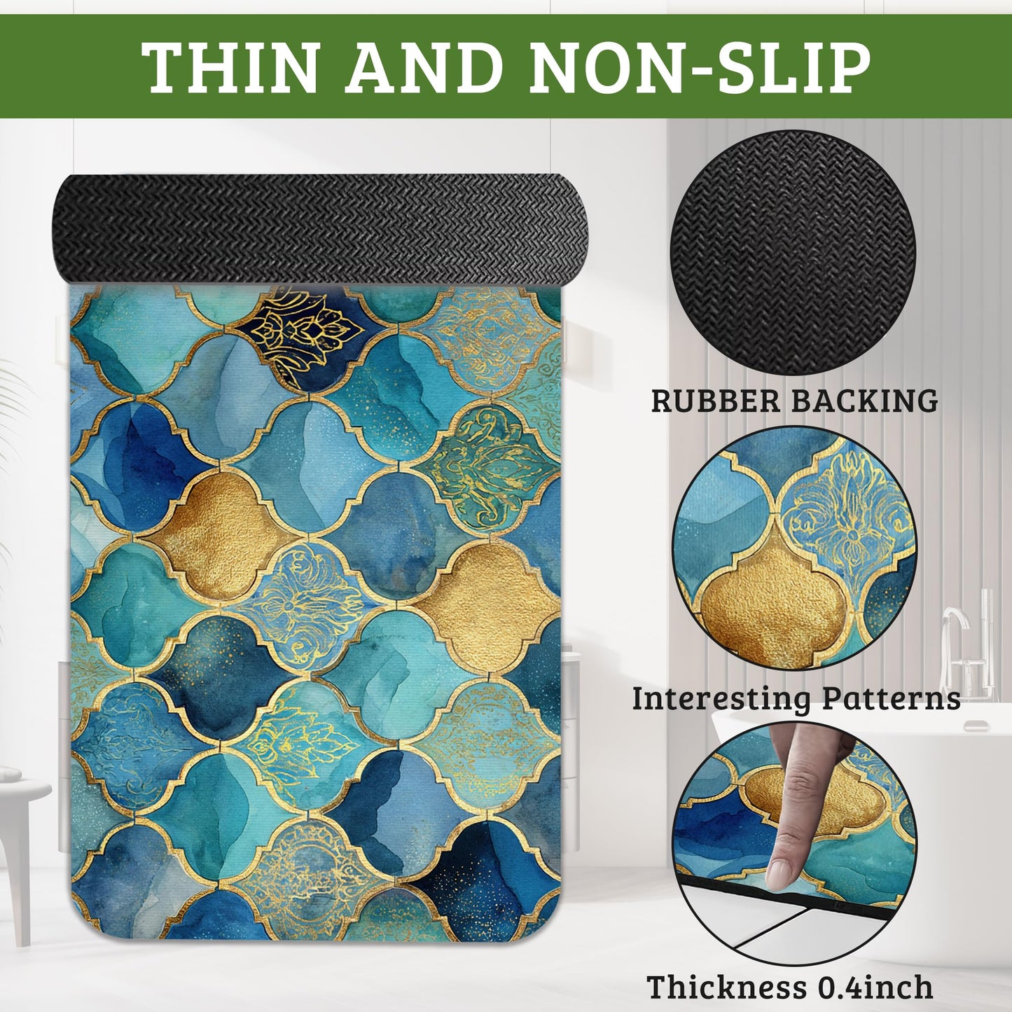NSMNSM Moroccan Mosaic Bathroom Rugs Mat Non Slip Washable Quick Dry Absorbent Thin Bathroom Rug-Bath Mats for Bathtub, Sink, Shower Room, Christmas Decorations, 17"x 29.5"