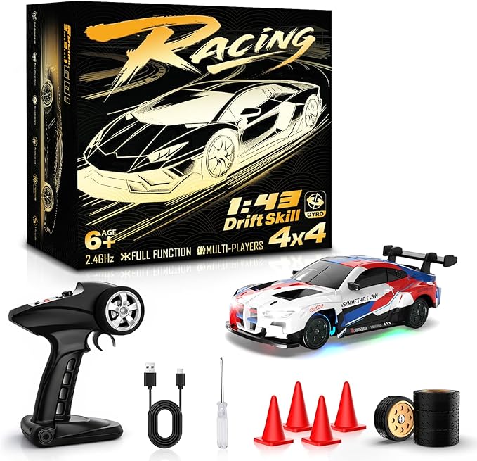 RC Drift Car 1/43 Mini RC Drift Car with Gyro 2.4GHz Full Proportional Control 20KM/H 4WD High Speed Remote Control Alloy LED Lights &amp Drift Tires Toys for Adults Boys and Girls Gift