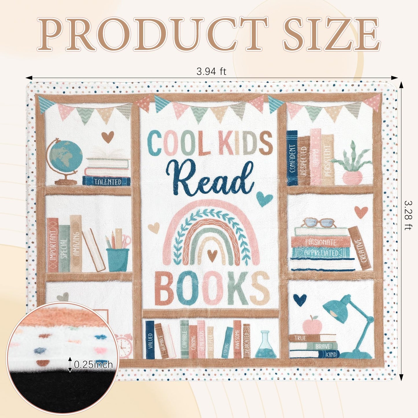 Klyyo Clyro 3.3 x 3.9 ft Boho Classroom Rug Library Reading Rug Calming Corner Mat Bookshelf Mental Health Area Washable Non Slip Soft Fluffy Carpet for School Bedroom Living Room Playroom