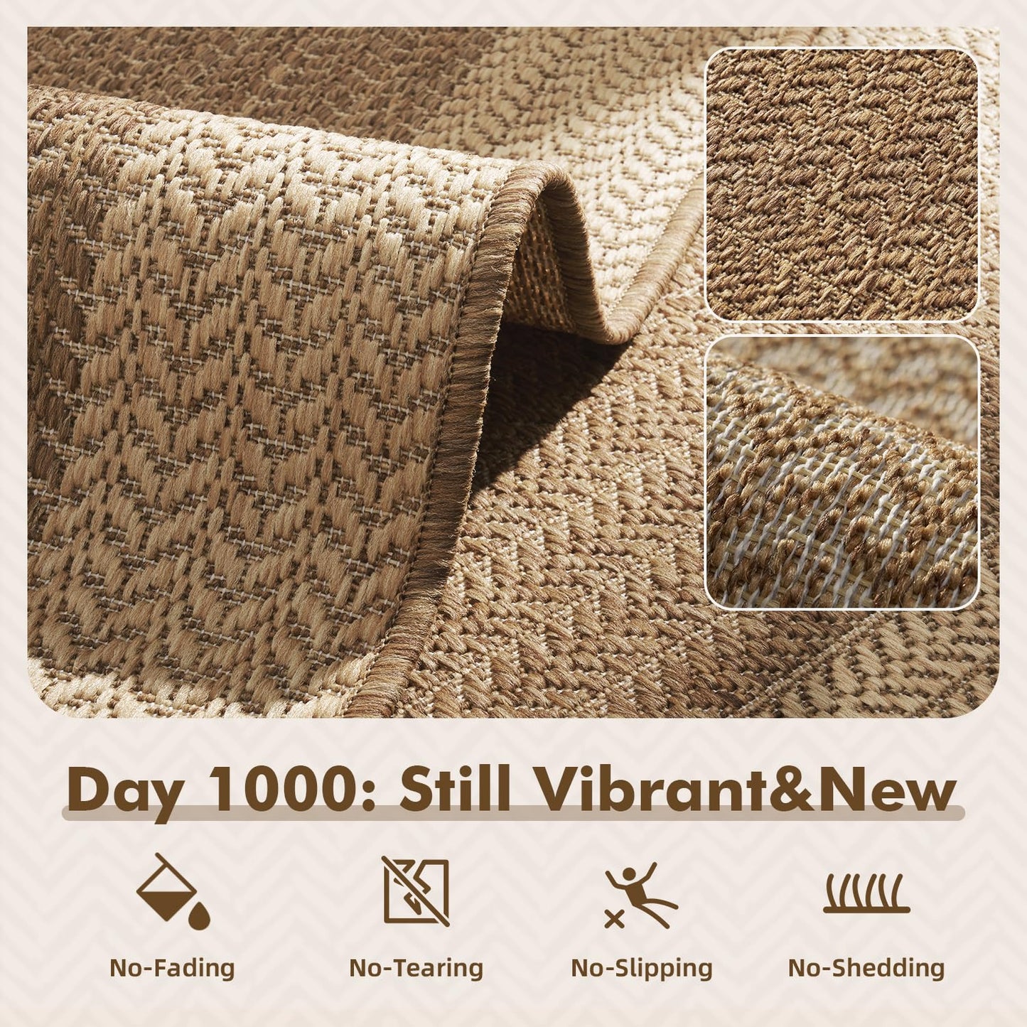MontVoo-Outdoor Rug-Patio Rug 5x7 ft Polypropylene Indoor Outdoor Rugs Outdoor Carpet for Patio Deck Balcony Porch, Textured Weave, Durable for High Traffic, Fade-Resistant, Modern Neutral Brown
