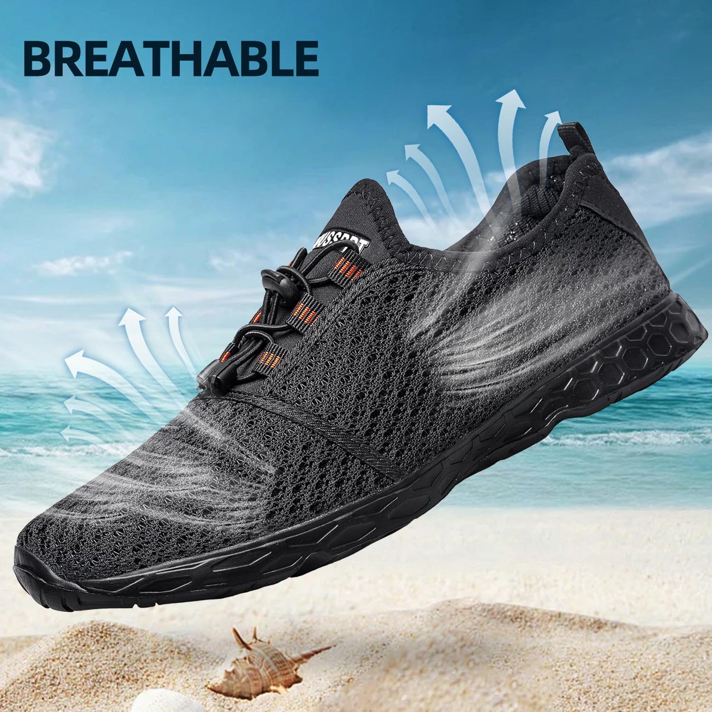 DOUSSPRT Men's Water Shoes Quick Drying Sports Aqua Shoes Dark Allblack Size 7