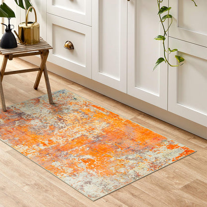 Lahome Modern Abstract Small 2x3 Rug - Washable Kitchen Rugs Non Slip Front Indoor Mat for Entry Bathroom, Contemporary Soft Throw Carpet for Entryway Bedside, Orange/Yellow