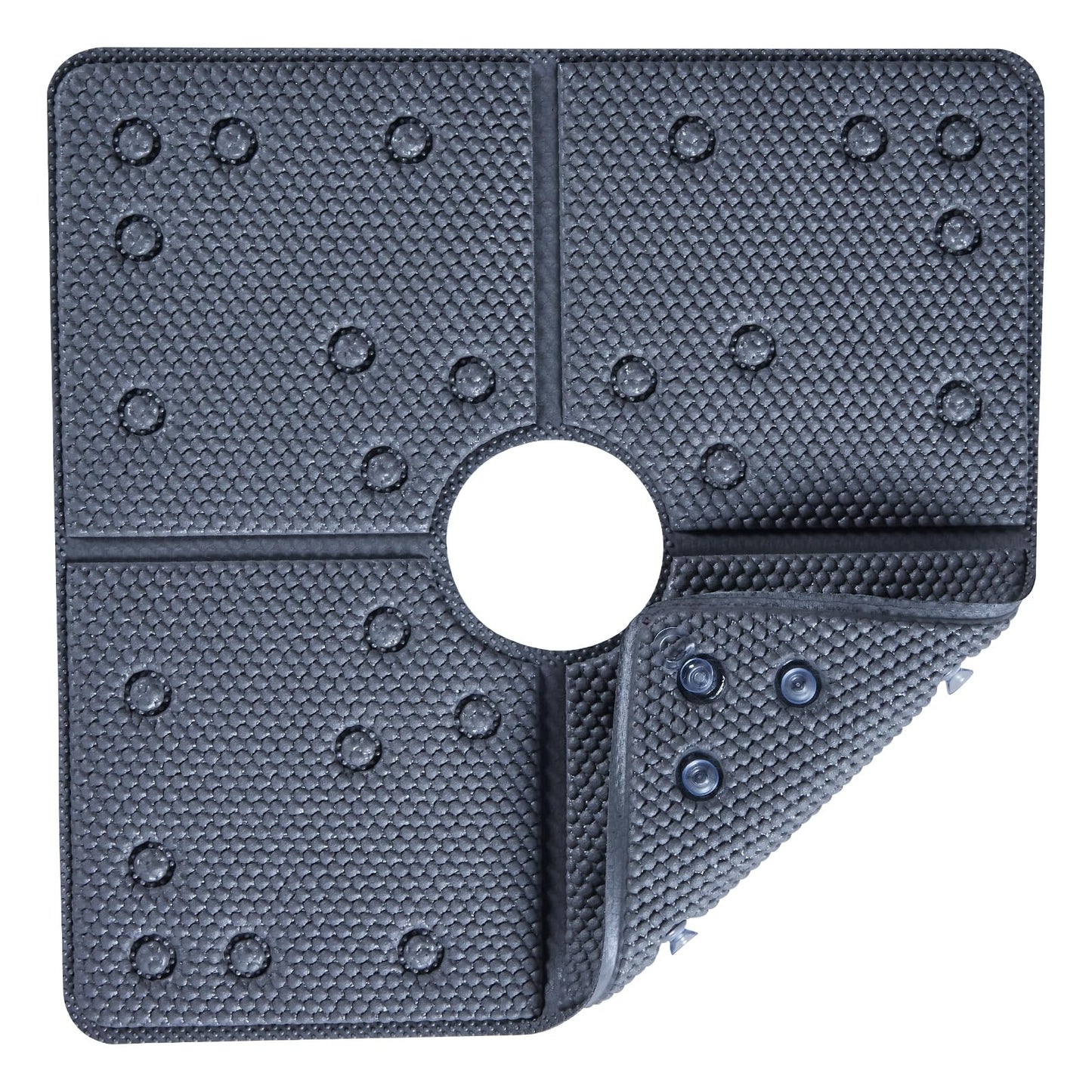 Webos Bathtub Mat Non Slip: Soft Safety Foam Bath & Shower Mat for Tub Suitable for Families 21 X 21Inch with Drain Holes and Suction Cups Massage Tub & Shower Mat for Bathroom (Dark Grey)