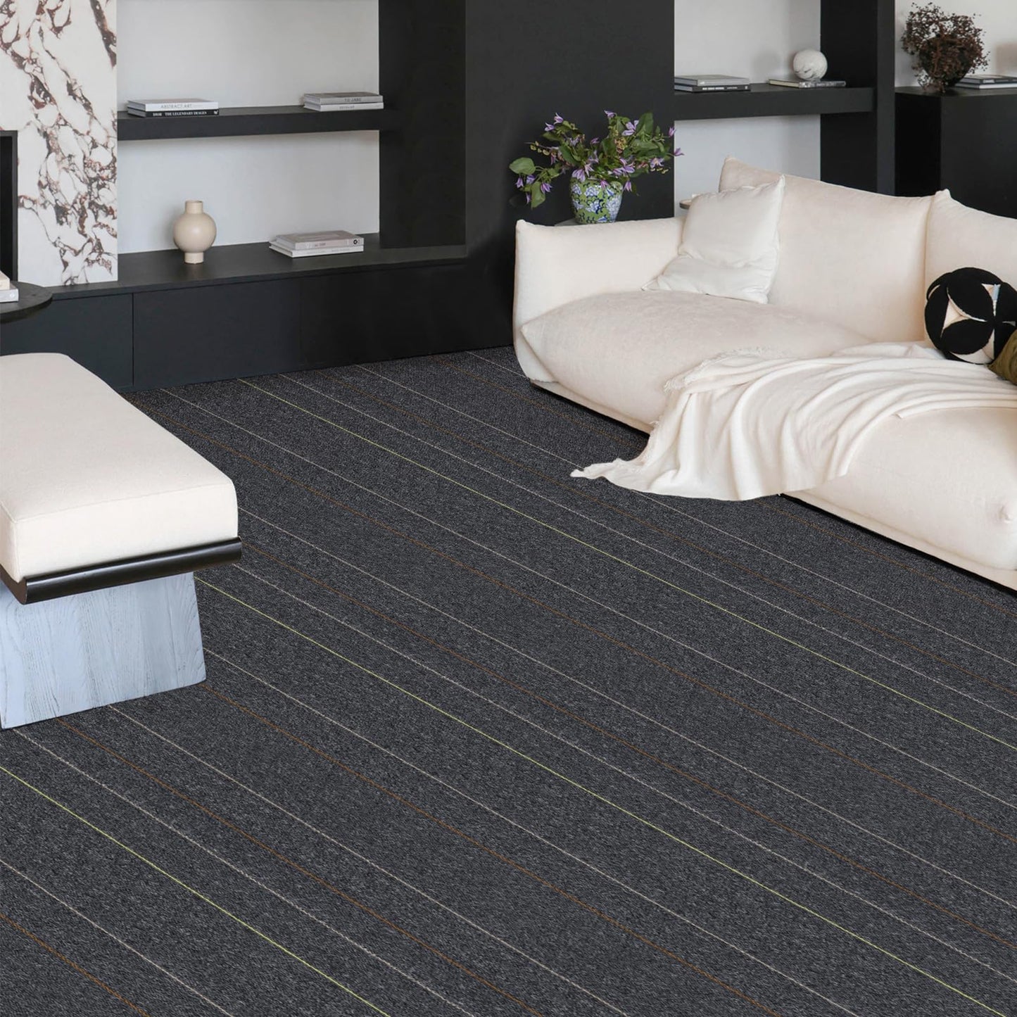 40 Tiles 20"x20" Carpet Tiles (107 sqft/Carton) - Non-Slip, Non-Adhesive, Padded Square Flooring for Home & Office - Easy DIY Installation, Seamless Look, Indoor & Outdoor Use