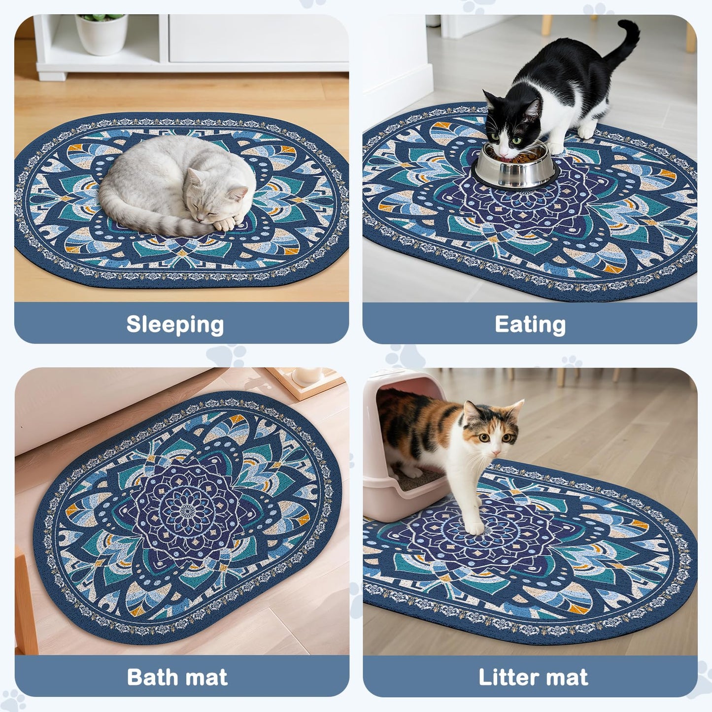 Glittme 33"x22" Cat Litter Mat with Mesh Design - Non-Slip & Waterproof Litter Trapping Pad for Litter Box Protects Floors from Stains Soft Texture for Pets,Navy