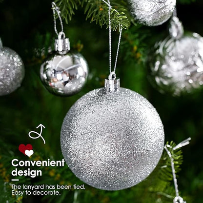 Christmas Ornaments for Xmas Trees,Silver Shatterproof Christmas Ball Ornaments
