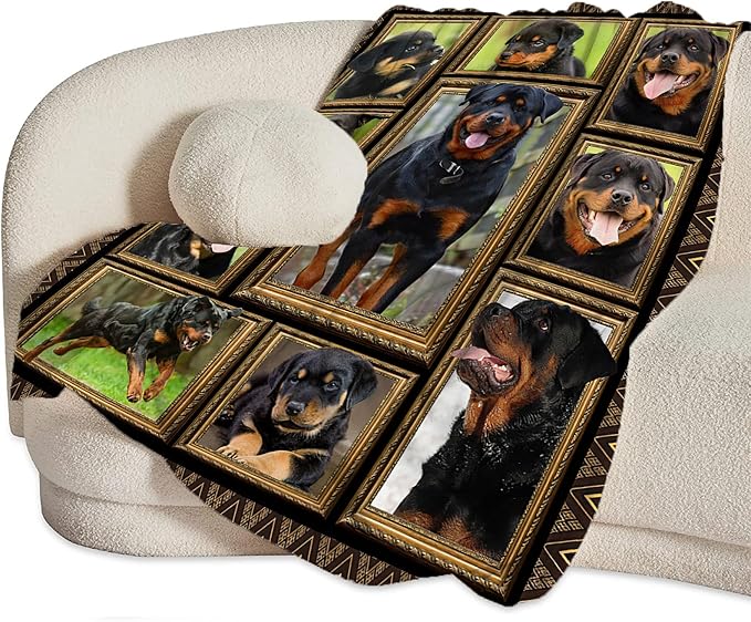 Rottweiler Blanket Decor Gifts for Dog Lover, Flannel Fleece Fuzzy Rottweiler Throw Blankets, Soft Warm Cozy Plush Animal Blanket for Bed Couch Living Room Stuff Decoration for Kids Adult 50"x40"
