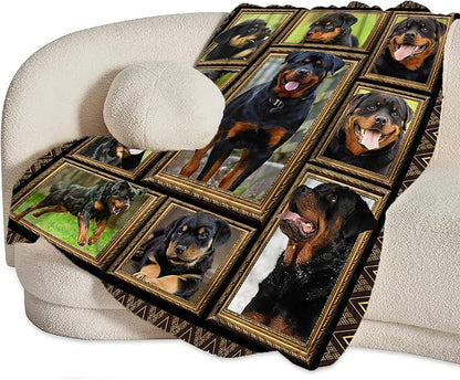 Rottweiler Blanket Decor Gifts for Dog Lover, Flannel Fleece Fuzzy Rottweiler Throw Blankets, Soft Warm Cozy Plush Animal Blanket for Bed Couch Living Room Stuff Decoration for Kids Adult 50"x40"