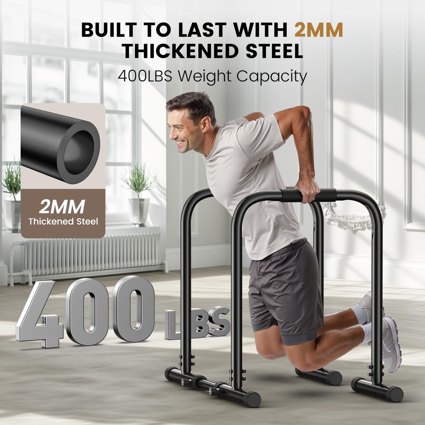Sportsroyals Adjustable Dip Bar Station, Heavy Duty Parallette & Parallel Bars, 400LBS Stable Dip Stands for Home Gym, Calisthenics & Upper Body Workout Equipment