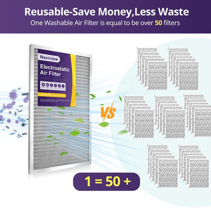 Nexiview 18x30x1 Furnace Filter-MERV8, Washable & Reusable Electrostatic Air Filter, AC/HVAC Furnace Filter, Permanent Air Filter, Breathe Fresher, Easy Install