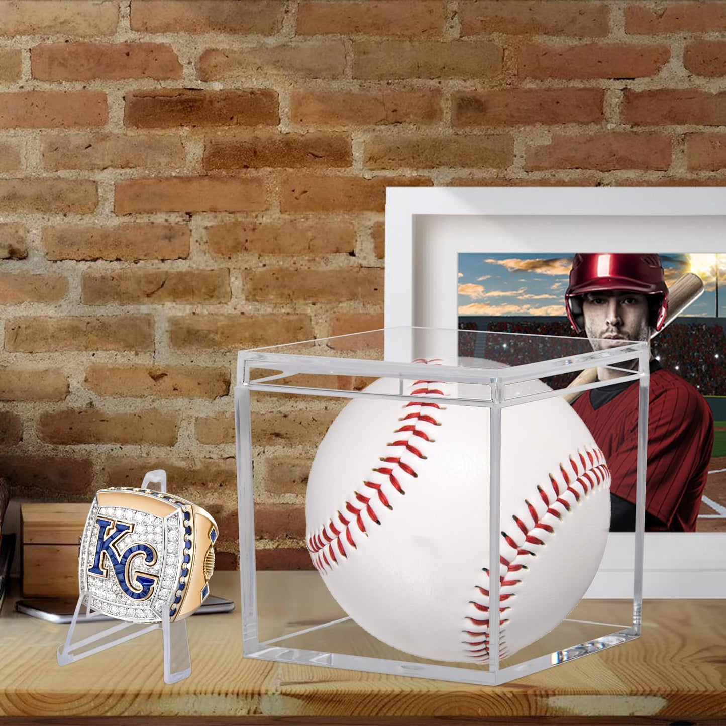 3 Pack Championship Ring Display Case Clear Acrylic Display Case Mini Football Baseball Softball Ring Holder Display Box Single Coin Stand 1 Slot Ring Hole Storage Box for Sports Fans, 2.16 Inch
