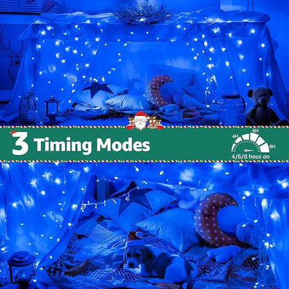 Christmas Lights Outdoor Waterproof, 196 FT 600 LED String Lights with Remote,8 Modes Christmas String Lights Plug in Twinkle Fairy Light for Party Holiday Decor (Blue)