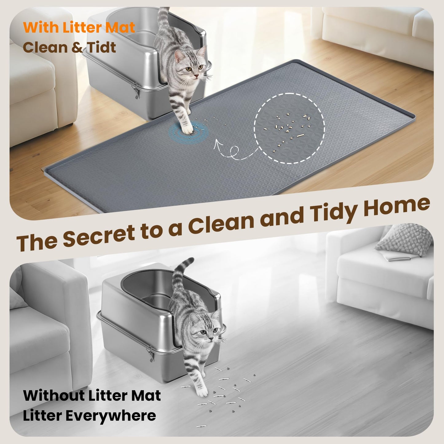 Aothey Dog Pee Pad Holder & Cat Litter Mat, XXL 51''×25.6'', Waterproof Floor Silicone Mat for Pets, Easy to Clean, Soft on Paws (Dark Grey)