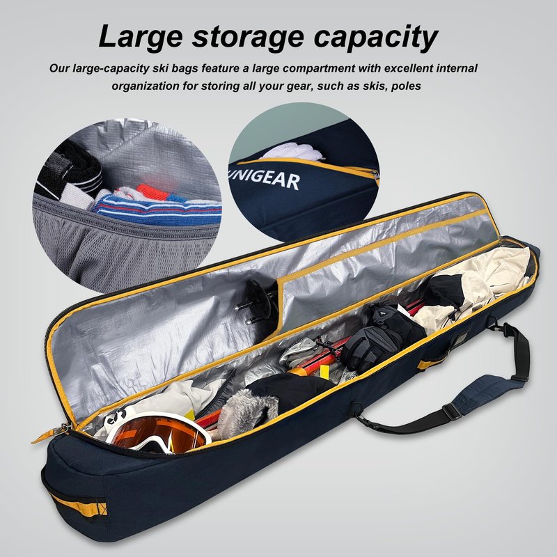 Unigear Ski Bag for Air Travel, 360° Fully Padded Protection, Water-Resistant and Durable up to 192cm for Snow Air Travel Transport (Black)