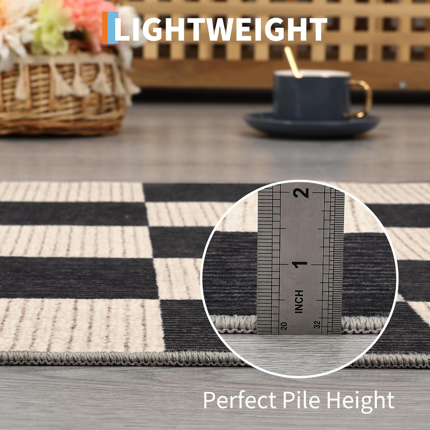 Garvee Modern Checkered Rug 5x7 Area Rugs for Living Room Washable Rugs Bedroom Rug Stain Resistant Non Slip Floor Cover for Dining Room Office Nursery Not Braided, Black