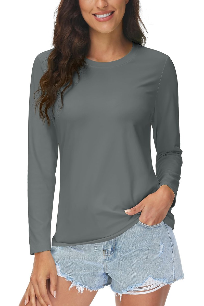 MAGCOMSEN Long Sleeve Shirts Women SPF Sun Protection Moisture Wicking UV Shirt Lightweight Hiking Athletic Tops Grey M