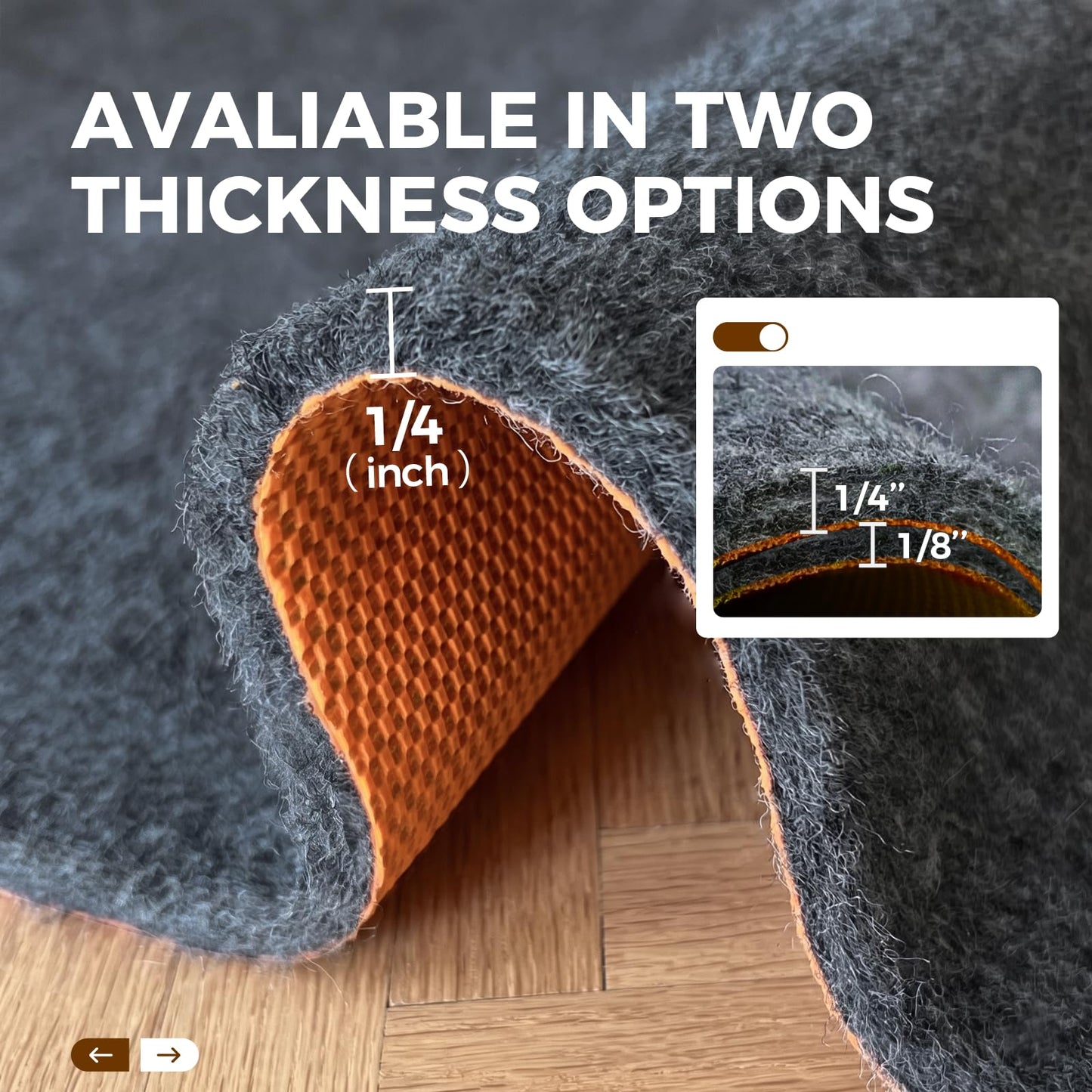 Rug Pad 4 x 6 Ft Non-Slip, Felt and Natural Rubber Backing, 1/4" Thick, Cushioned Gripper Pads, Keep Rugs in Place, Carpet Runners, Protective Padding Under Area Rugs, Hardwood Floors Protection