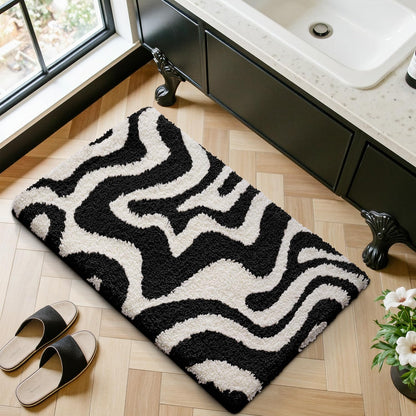 LUMI Non Slip Bathroom Rug Modern Aesthetic, Ultra Soft Absorbent Washable Bath Mats, Quick Dry Premium Floor Rugs for Shower, Tub, Black and White, 24x43