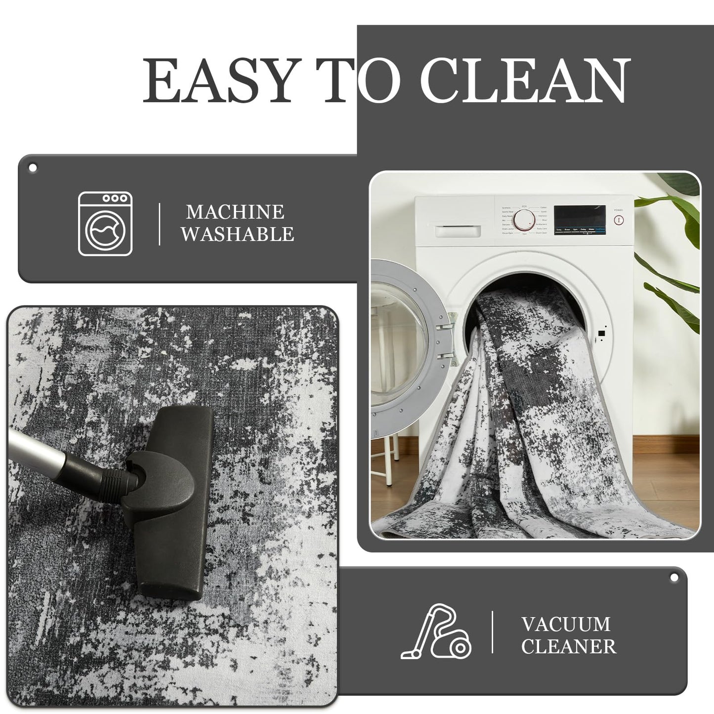 Enqinar Modern Abstract 3x5 Rug for Entryway, Non Slip Machine Washable Area Rug, Soft Low Pile Ultra Thin Distressed Doormat for Indoor Entry, Kitchen, Dorm, Living Room, Bedroom, Grey
