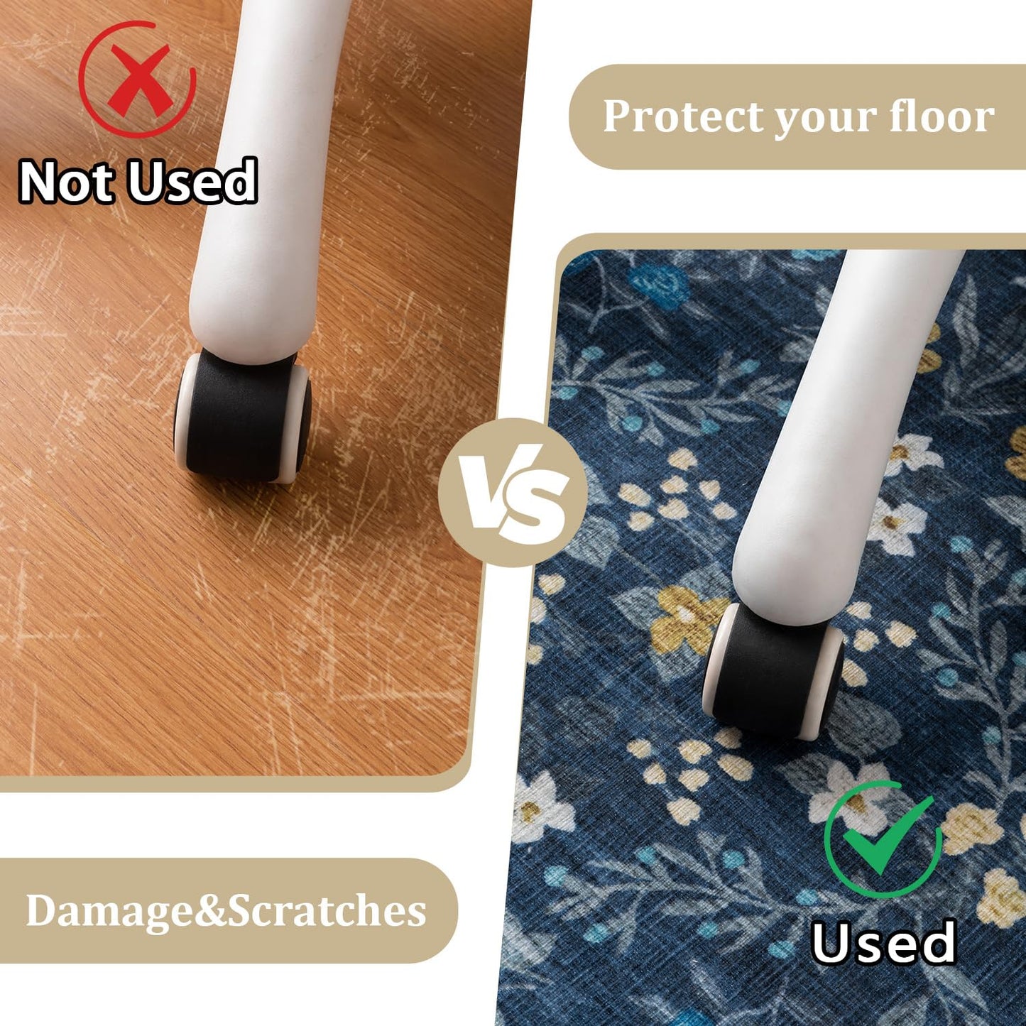 chakme Office Chair Mat for Hardwood Floor, 72"x48" Easy Glide Computer Desk Mat Protector for Rolling Chair Under Desk Rug Nonslip Backing, Machine Wash, (Floral)