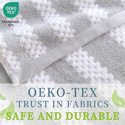 Gray and White Towels, 4 Hand 16"x27", 2 Bath 28"x52"