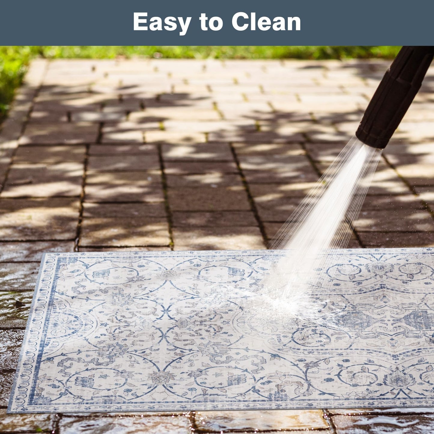 2'×6' Blue Floral Vinyl Runner Rug, Non-Slip Floor Mat for Hallway, Kitchen, Entryway, Waterproof&Stain-Resistant Vinyl Floor Mat, Easy Clean Plastic Floor Protector for High Traffic Areas, Runners