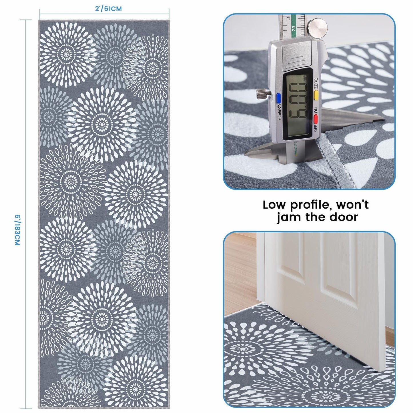StepRite Runner Rug 2 x 6 ft, Washable Rugs, Hallway Runner Rugs, Kitchen Runner Rug Non Slip, Soft Runner with Rubber Backing for Kitchen, Hallway, Laundry, Bedroom, Living Room