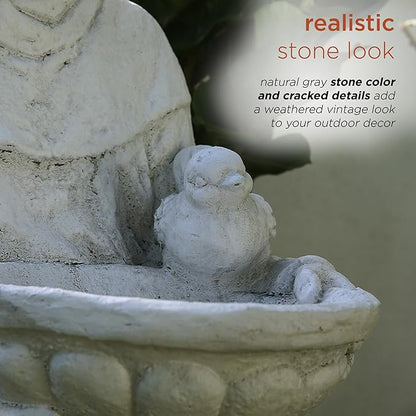 Alpine Corporation 45" Tall Outdoor Saint Francis Birdbath Statue Yard Art Decoration, Light Gray