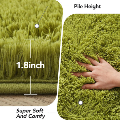 Area Rugs 6x9 Living Room: Green Fluffy Shag Carpet for Living Room-Fuzzy Furry Plush Soft Kids Girls Shaggy Bedside Indoor Floor Rug for Teen Dorm Home Decor Aesthetic (Lawn Green,6x9 Feet)